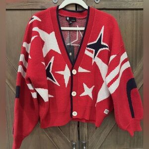 G-Star Women’s Knit Holiday Loose Cardigan Red and White Star Patterned